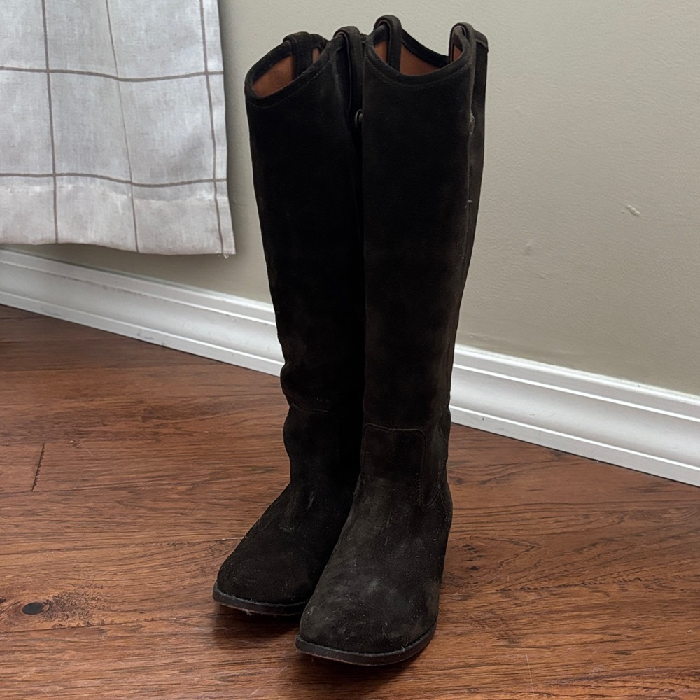 Black Suede Knee-High Boots